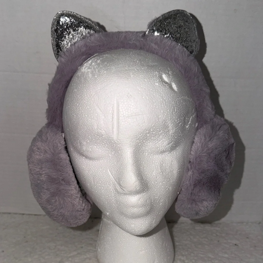 Silver and Purple Cat‎ Ear Earmuffs Girls Winter Warm NWOT